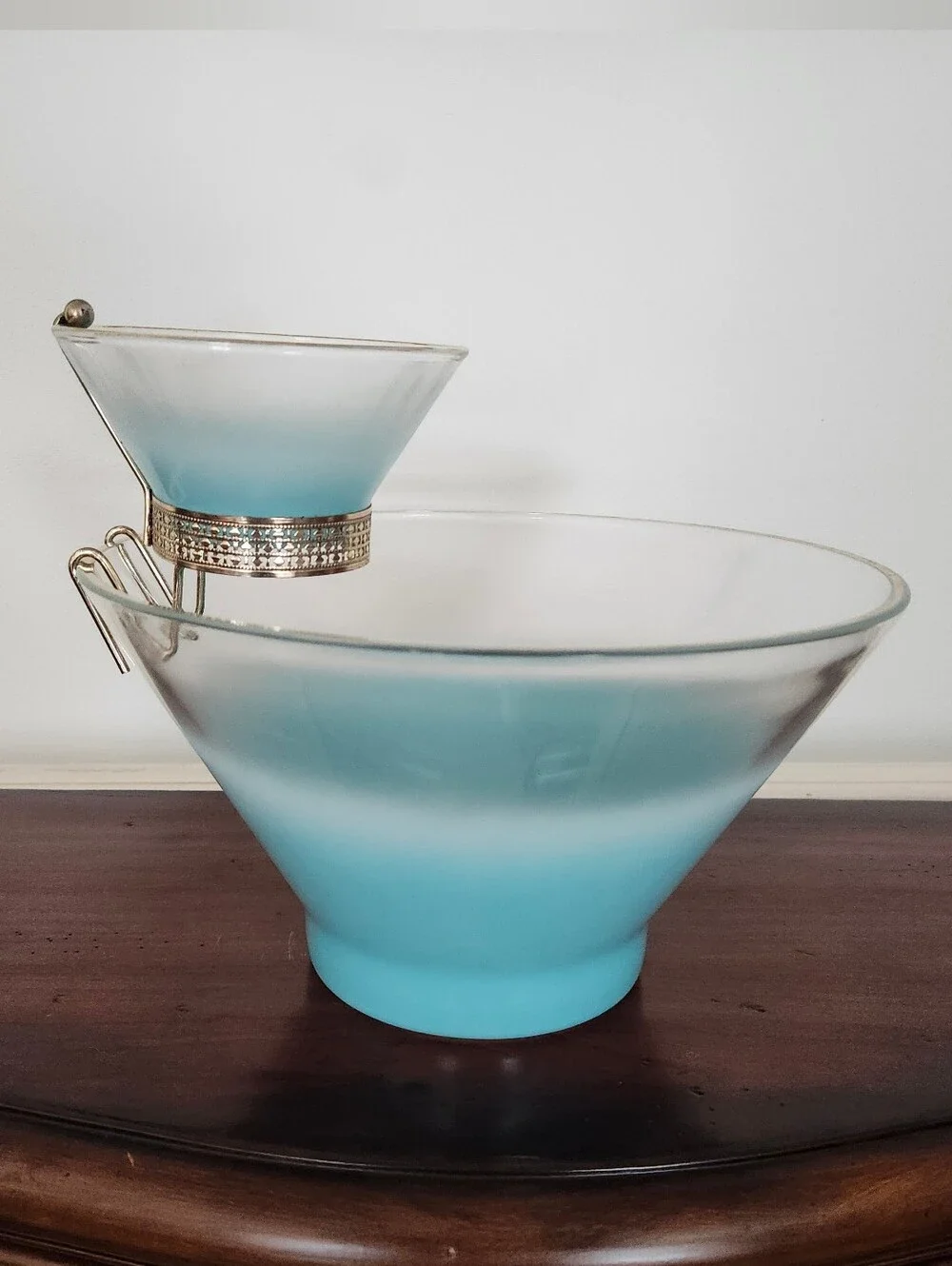 Retro Chip and Dip Set Capri Federal Glass Vintage Blue Frosted Glass